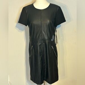 Karl Lagerfeld Paris Moto Style Vegan Leather Dress Size 8 NWT